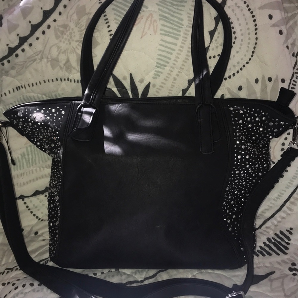 Charcoal grey purse with bejeweled panels
